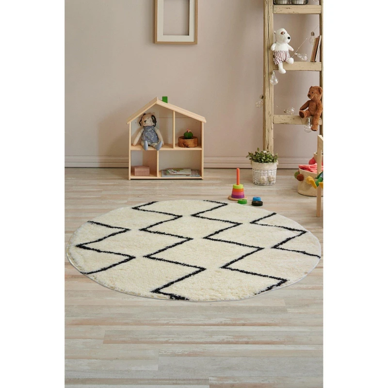 Image of Homemaker Snuggly Zig-Zag Rug Mono Circle White unisex 100x100cm
