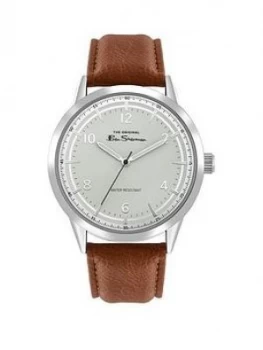Image of Ben Sherman Silver and Blue Detail Dial Tan Leather Strap Mens Watch, One Colour, Men