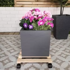 Image of Samuel Alexander - 35cm Square Wooden Garden Plant Pot Flower Trolley Stand On Wheels