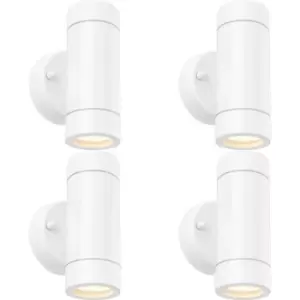 Image of 4 PACK Up & Down Twin Outdoor IP44 Wall Light - 2 x 7W GU10 LED - Gloss White