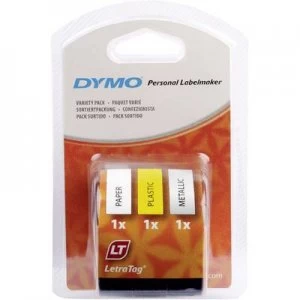 Image of DYMO 91241 Labelling tape 3 Piece set Tape colour: Hyper yellow, Silver, White Font colour: Black 12mm 4 m