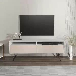 Image of Flay Modern Design tv Stand for TVs up to 65" - Beige and White - White and Beige - Decorotika