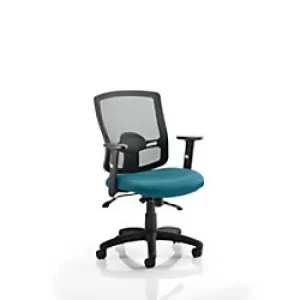 Image of Dynamic Basic Tilt Task Operator Chair Height Adjustable Arms Portland II Black Back, Maringa Teal Seat Without Headrest Medium Back
