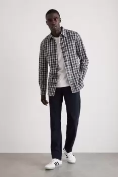 Image of Mens Green And Navy Check Long Sleeve Shirt