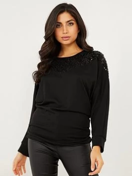 Image of Quiz Black Light Knit Sequin Top - 10