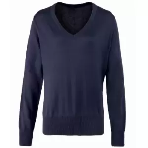 Image of Premier Womens/Ladies V-Neck Knitted Sweater / Top (10) (Navy)