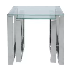 Image of Nest of 2 Tables in Stainless Steel with Glass Top