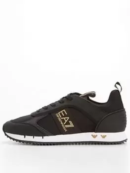Image of EA7 Emporio Armani B&W Runner Cordura Trainers, Black/Gold, Size 7, Men