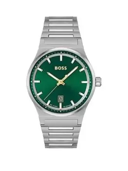 Image of BOSS Gents BOSS CANDOR Stainless Steel Bracelet Watch with Green Dial, Silver, Men
