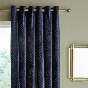 Image of Catherine Lansfield Geo Cut Navy Eyelet Curtains Navy
