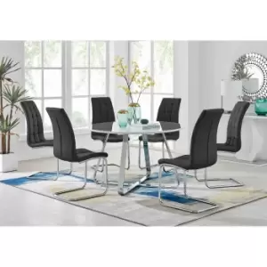 Image of Furniture Box Santorini White Round Dining Table and 6 Black Murano Chairs