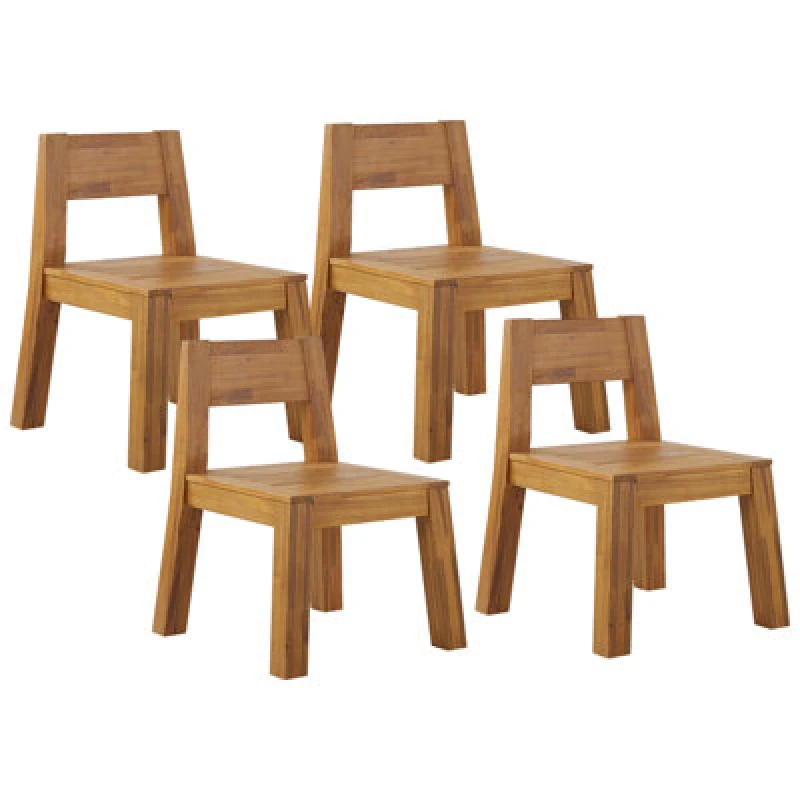 Image of Beliani Set Of 4 Garden Chairs Livorno Acacia Wood Brown