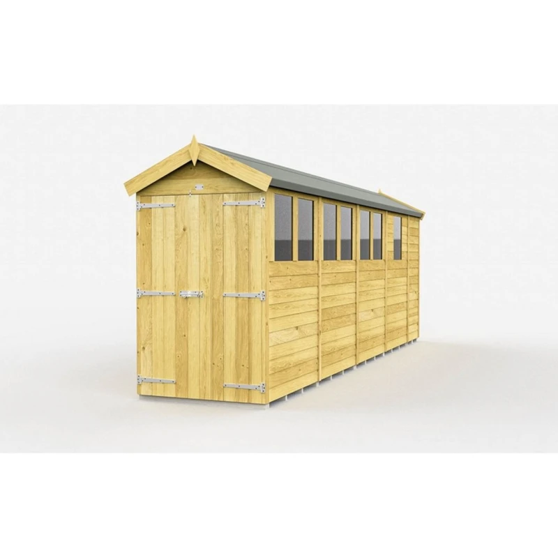 Image of Buttercup Farm 4 x 17 Feet Apex Shed - Double Door W/ Windows - L503 x W118 x H217cm in Brown Brown Unisex