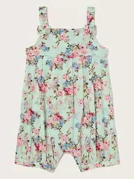 Image of Monsoon Baby Girls Posey Floral Romper - Mint, Green, Size 3-6 Months