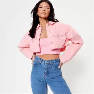 Image of I Saw It First Raw Hem Cropped Denim Jacket - Pink