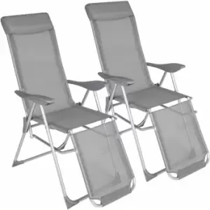 Image of Folding aluminium garden chairs w/ headrest and footrest (set of 2) - reclining garden chairs, garden recliners, outdoor chairs - grey