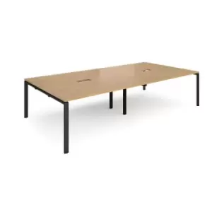 Image of Adapt rectangular boardroom table 3200mm x 1600mm with 2 cutouts 272mm x 132mm - Black frame and oak top