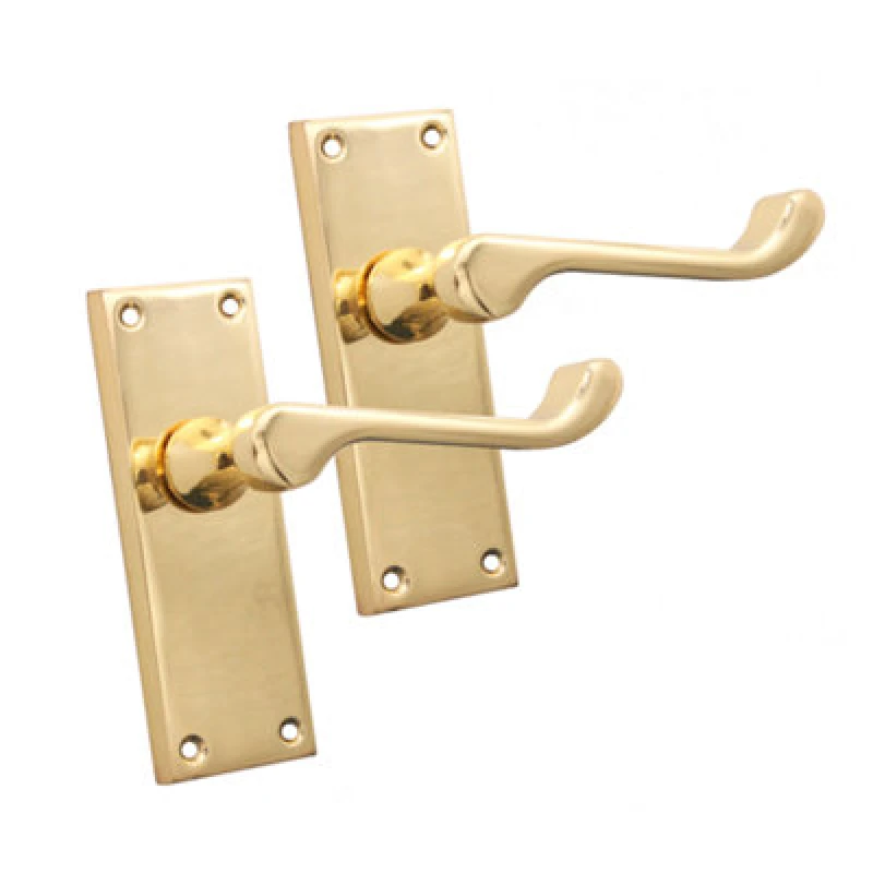 Image of Spira Brass Victorian Scroll Latch Lever Handle 115mm Polished Brass