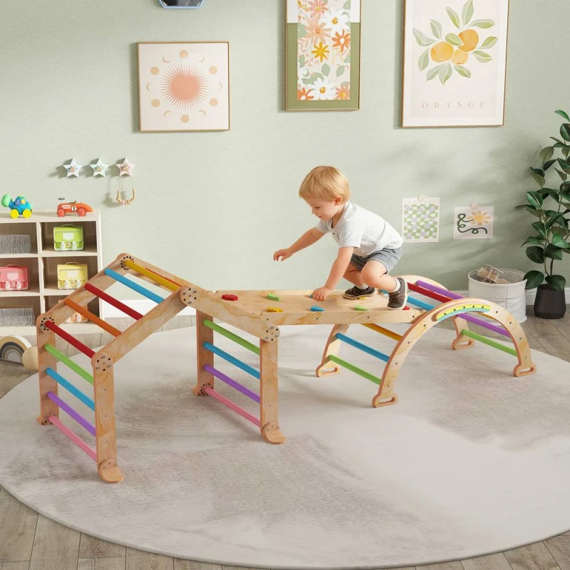 Image of AIYAPLAY 9 in 1 Climbing Frame with Ramp, Slide, Arch, Ladder, Blackboard Multicolor Unisex
