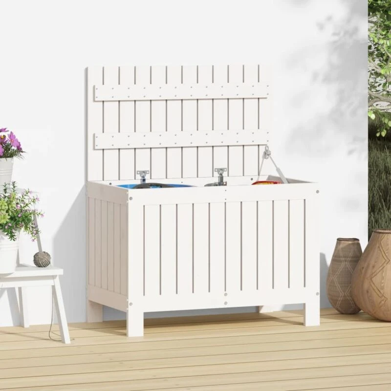 Image of vidaXL Garden Storage Box White 76x42.5x54cm Solid Wood Pine, White 836145