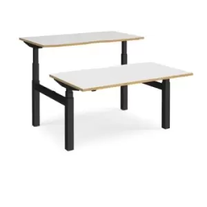 Image of Height Adjustable Desk Back To Back Rectangular Desks 1400mm White/Oak Tops With Black Frames Elev8 Touch