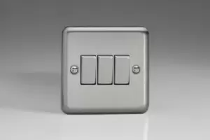 Image of Varilight Classic 3 Gang Rocker Switch with Decorative Insert (Triple XS3D) - Matt Chrome - XS3D