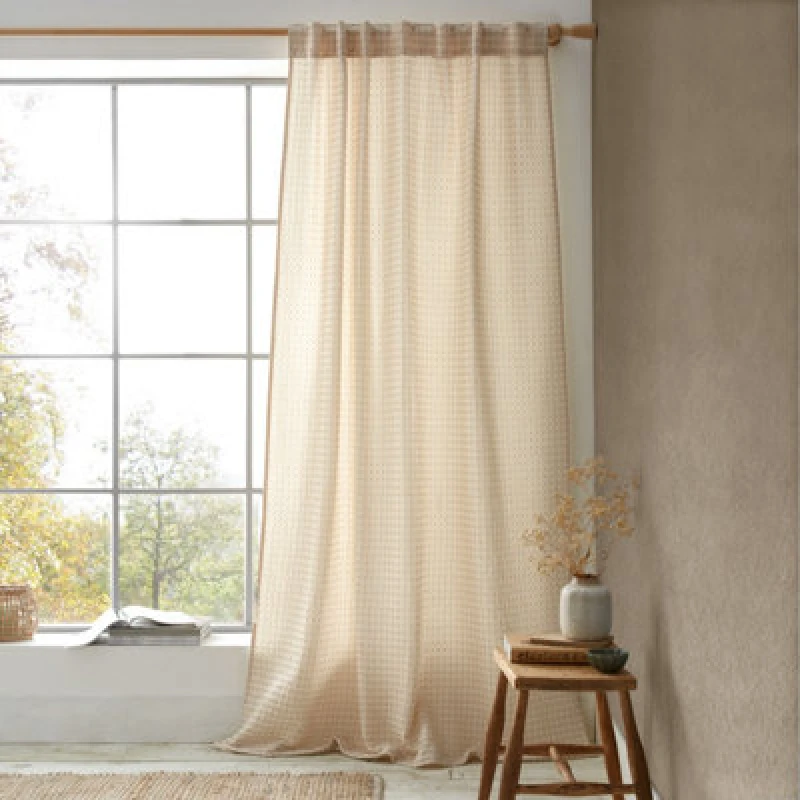 Image of Pineapple Elephant 'Muscat Waffle' Slot Top Voile Curtain Panel Natural