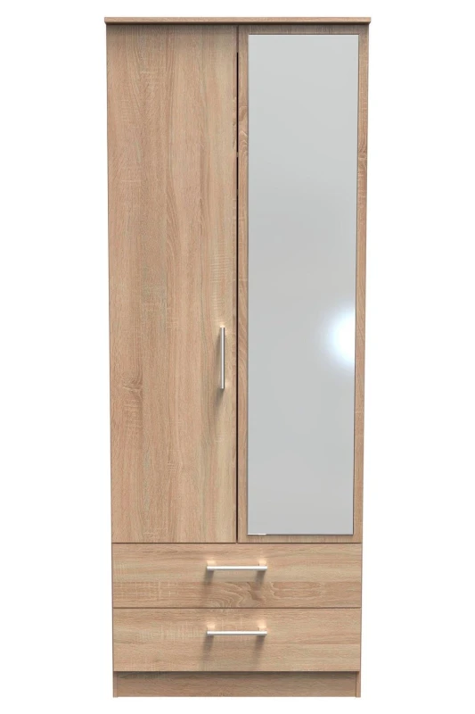 Image of Ready Assembled 2 U Cornwall 2 Door 2 Drawer Mirror Wardrobe (Ready Assembled) Light Oak