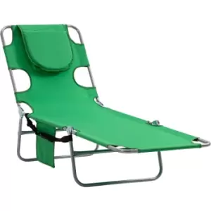 Image of Outsunny Beach Chaise Lounge Portable Adjustable Backrest with Face Cavity Green - Green