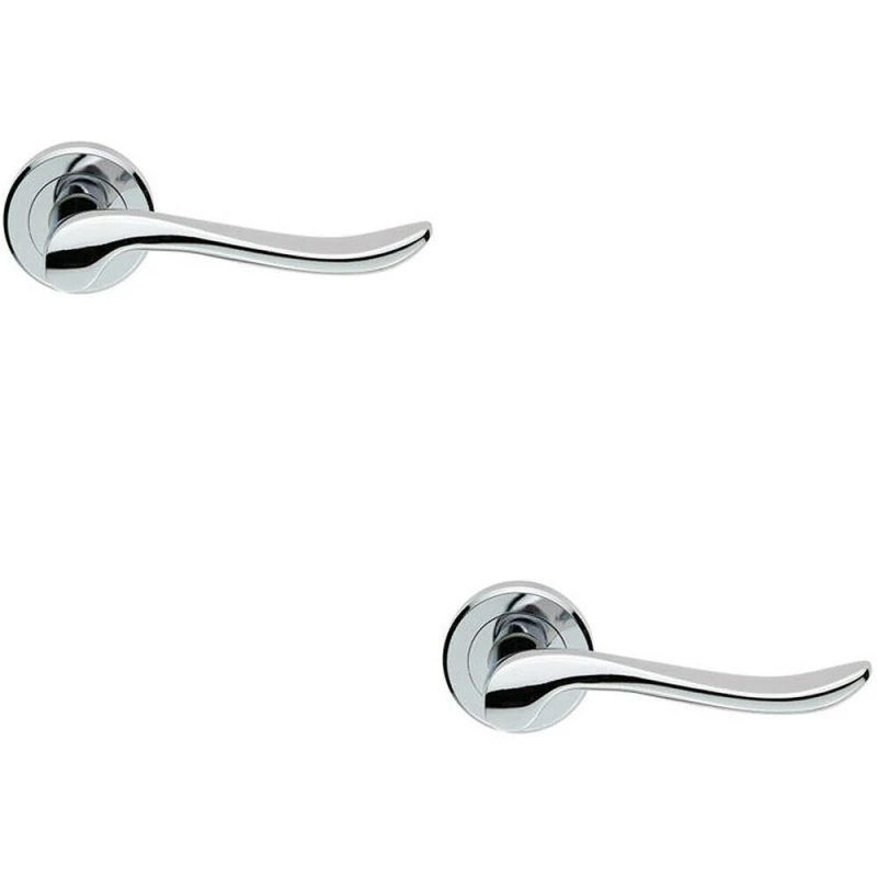 Image of Loops 2x PAIR Scroll Shaped Lever Handle on Round Rose Concealed Fix Polished Chrome Multi
