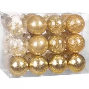 Image of Christmas Tree Baubles 24 Pieces Transparent Filling Shatterproof Decoration Ornaments Break-proof Xmas 8cm Gold (de) - Casaria