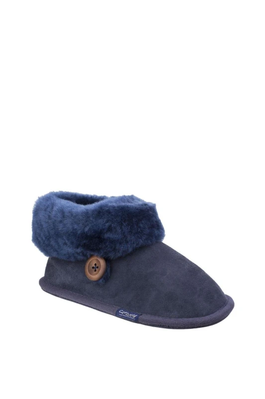 Image of Cotswold Womens 'Wotton' Leather Bootie Slippers in Dark Blue Size: 8 Dark Blue Female 8