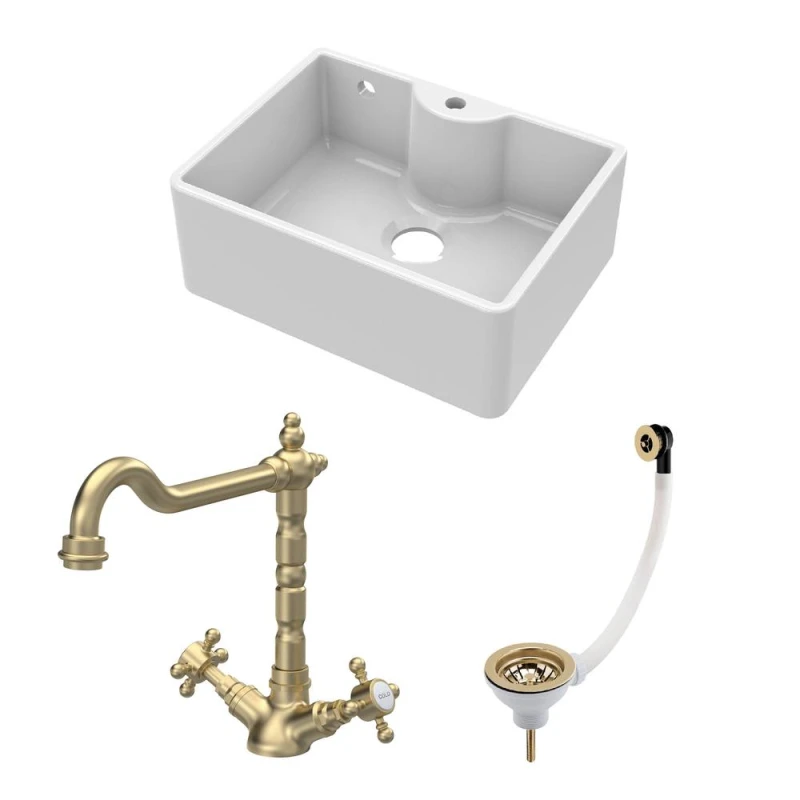 Image of Balterley Single Bowl Butler Sink with Overflow, Tap Hole, Waste & Classic Tap Bronze