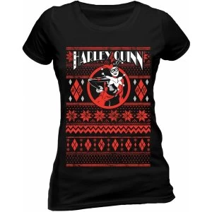 Image of Harley Quinn - Fair Isle Womens Small T-Shirt - Black
