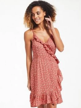 Image of Figleaves Sorrento Spot Midi Wrap Beach Dress - Rust