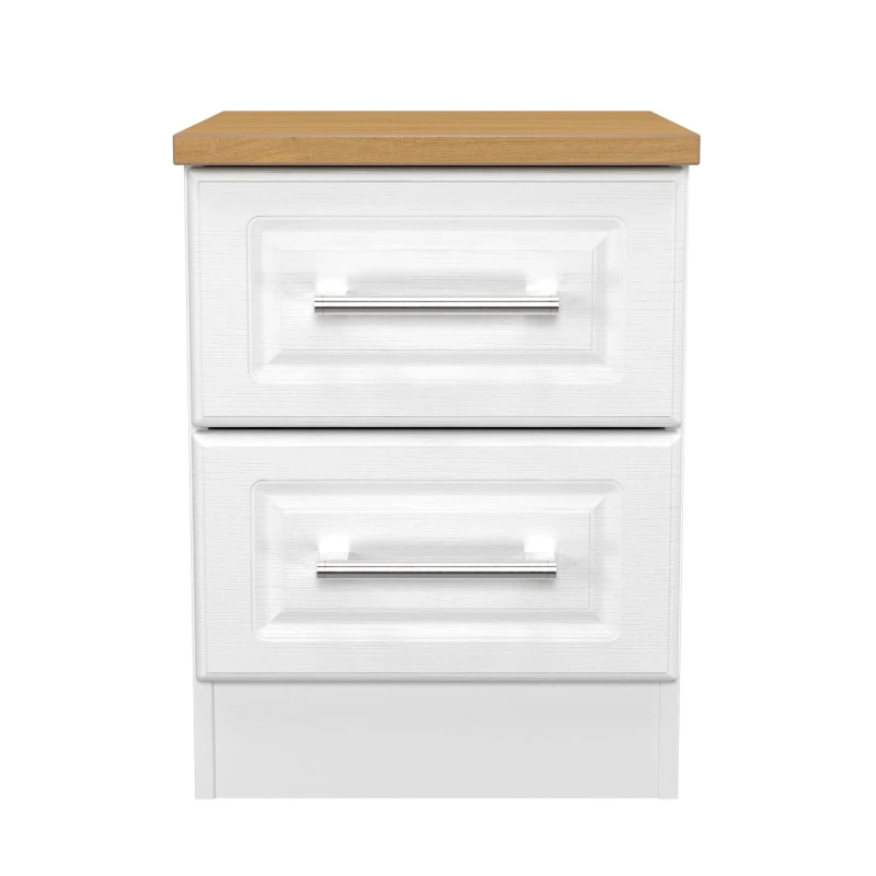 Image of Sevilla Ready Assembled Matt White Light Oak Effect 2 Drawer Bedside Chest (H)505mm (W)395mm (D)415mm