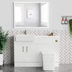 Image of 1200mm White Toilet and Sink Unit with Gloss Worktop and Brushed Brass Fittings - Coniston
