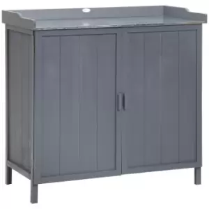 Image of Outsunny Garden Storage Cabinet Potting Bench Table with Galvanized Top Grey