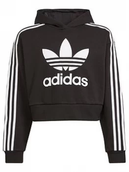 Image of adidas Originals Junior Girls Cropped Hoodie - Black/White, Size 7-8 Years, Women
