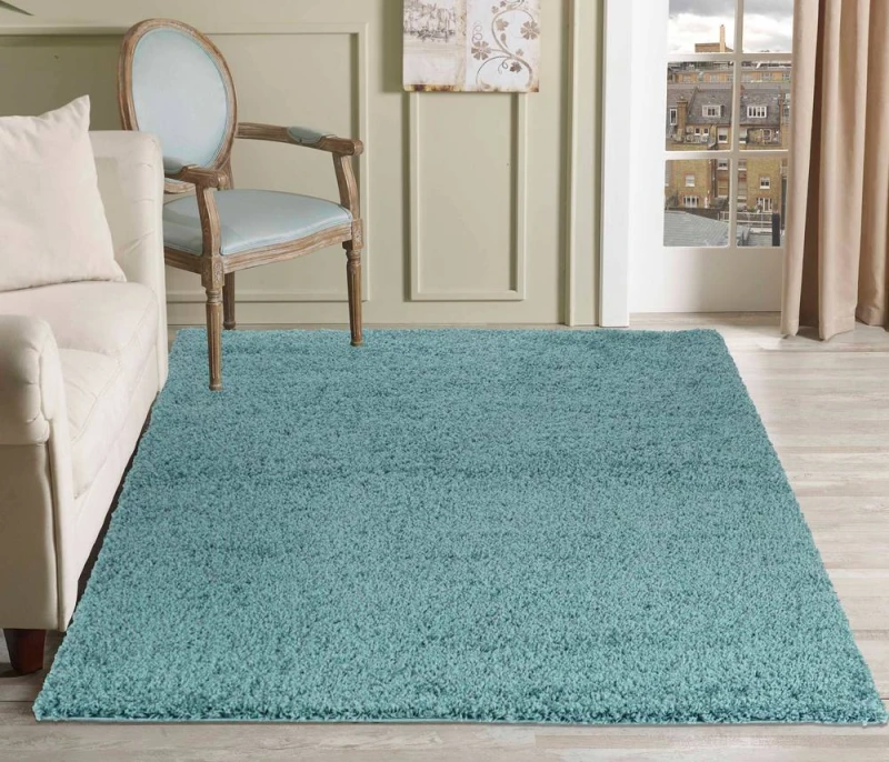 Image of Desire Rugs Plain Living Room Shaggy Area Rugs Duckegg 200X290 Cm