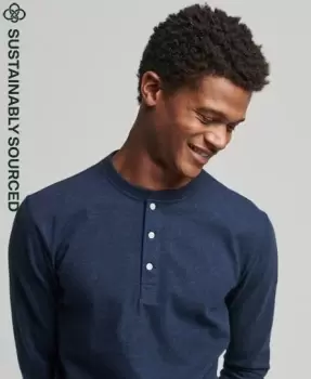Image of Superdry Mens Organic Cotton Long Sleeve Henley Top Navy / Trench Navy Marl - Size: Xxl