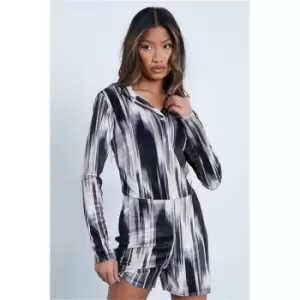 Image of I Saw It First Multi Printed Velour Hooded Romper - Multi