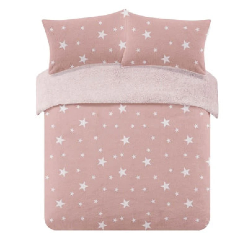 Image of OHS OHS Star Teddy Duvet Cover with Pillowcase Set in Light Pink Size: Double Light Pink Double Unisex 5027434010387
