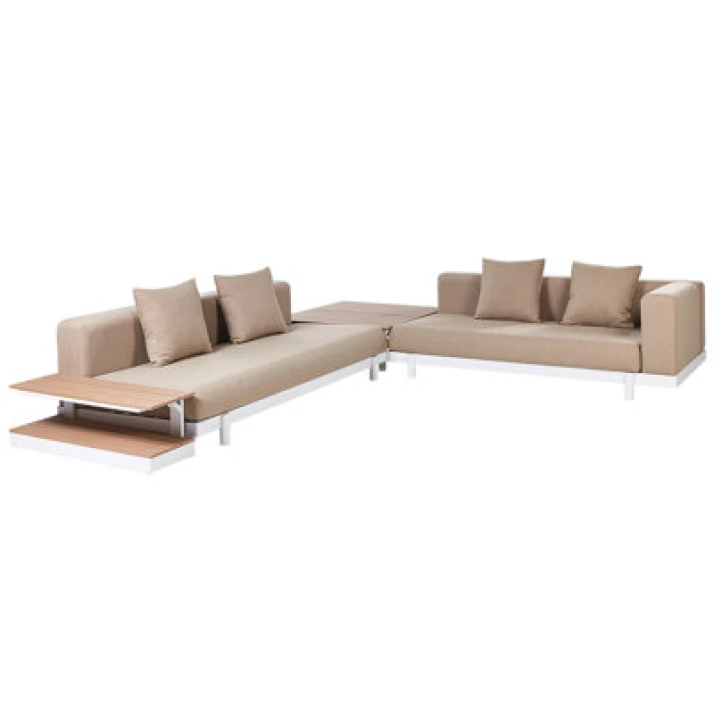 Image of Beliani Garden Corner Sofa With Table 5 Seater Missanello Beige