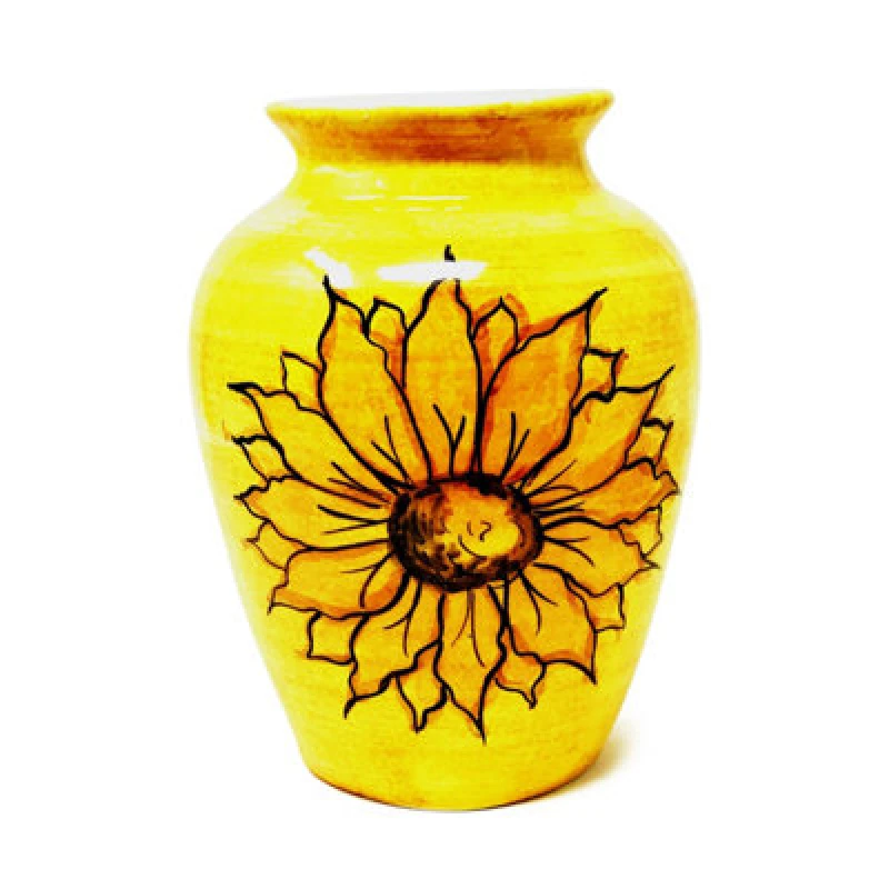 Image of Verano Spanish Ceramics Sunflower Hand Painted Ceramic Yellow Kitchen Dining Large Vase (H) 28cm Yellow unisex