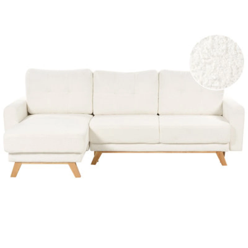 Image of Beliani Corner Sofa Bed 3 Seater Siro Boucle Off-White With Storage Right Hand