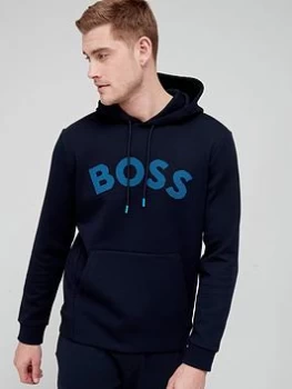 Image of BOSS Soody 2 Large Logo Overhead Hoodie - Dark Blue, Dark Blue, Size S, Men