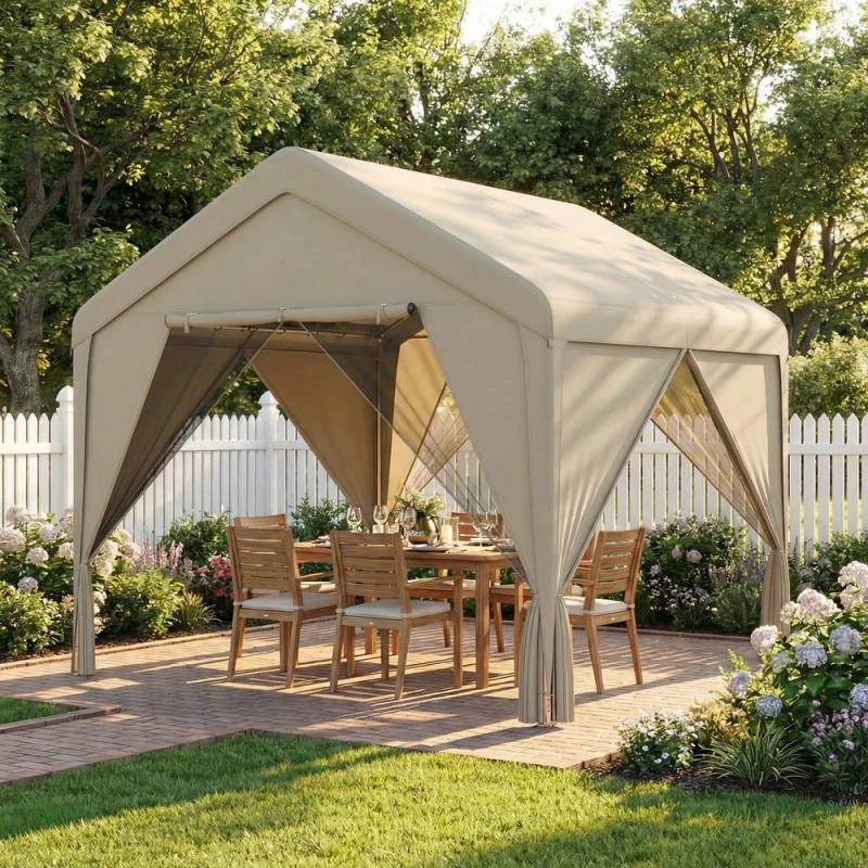 Image of OUTSUNNY 3 x 3m Outdoor Patio Gazebo with Netting & Curtains, Khaki Khaki Unisex