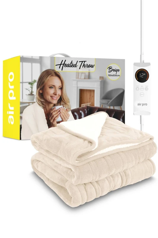 Image of Air Pro Heated Electric Blanket with Digital Controller, 6 Heat Settings in Beige Size: King Beige Unisex King