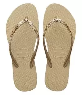 Image of Havaianas GIRLS SLIM GLITTER II FLIP FLOP SANDAL (Mini Me), Gold, Size 3-4 Older